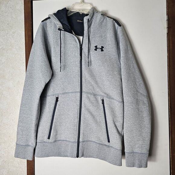 Under Armour Gray Men's Size Medium Fitted Coupe Hooded Zip Up Jacket Athletic - Picture 1 of 6